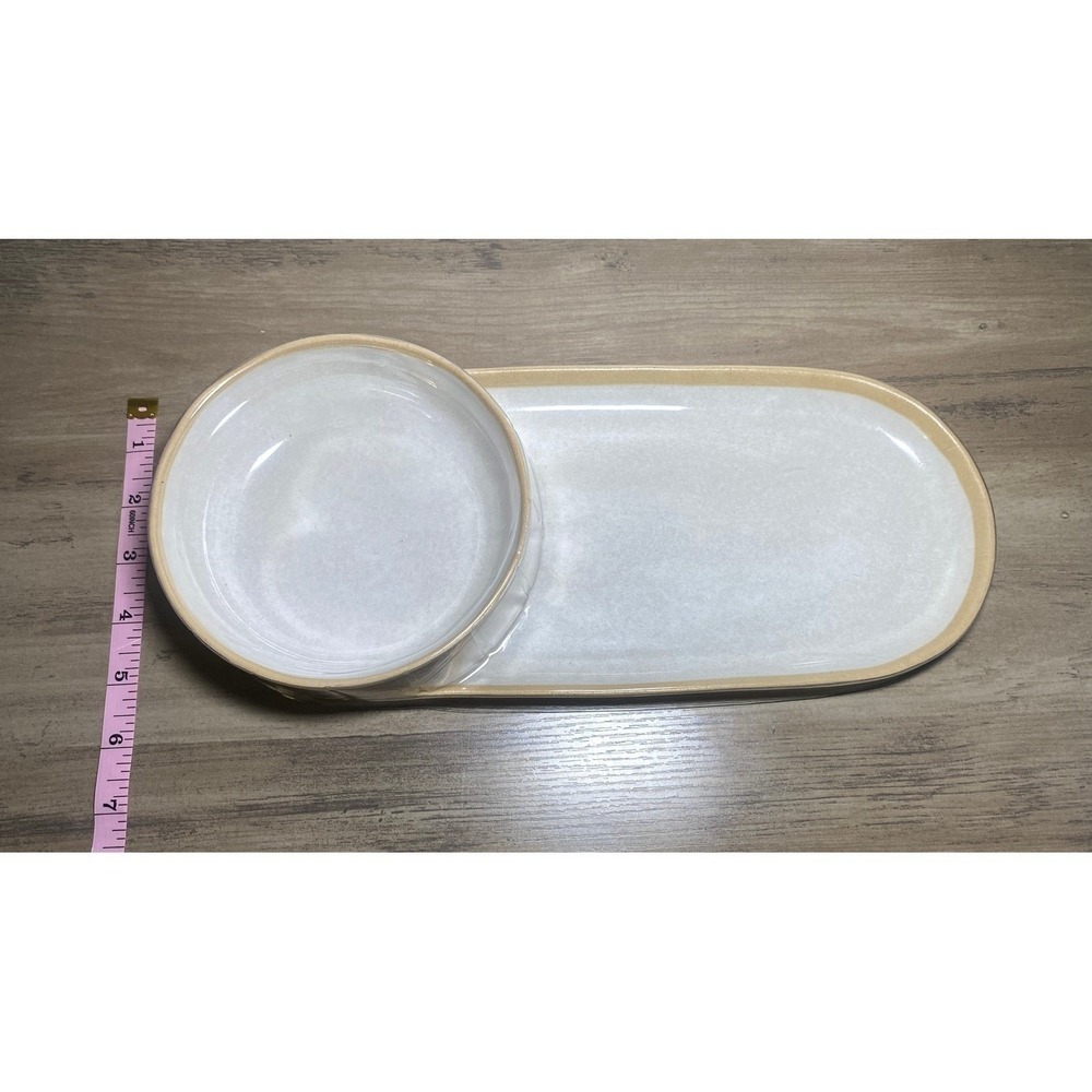 NEW Threshold Divided Serving Dish Bowl Tray White Tan Bamboo Melamine Appetizer - Picture 5 of 6